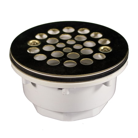 Jones Stephens 2in. PVC Shower Stall Drain with Receptor Base and Polished Brass Strainer D41002